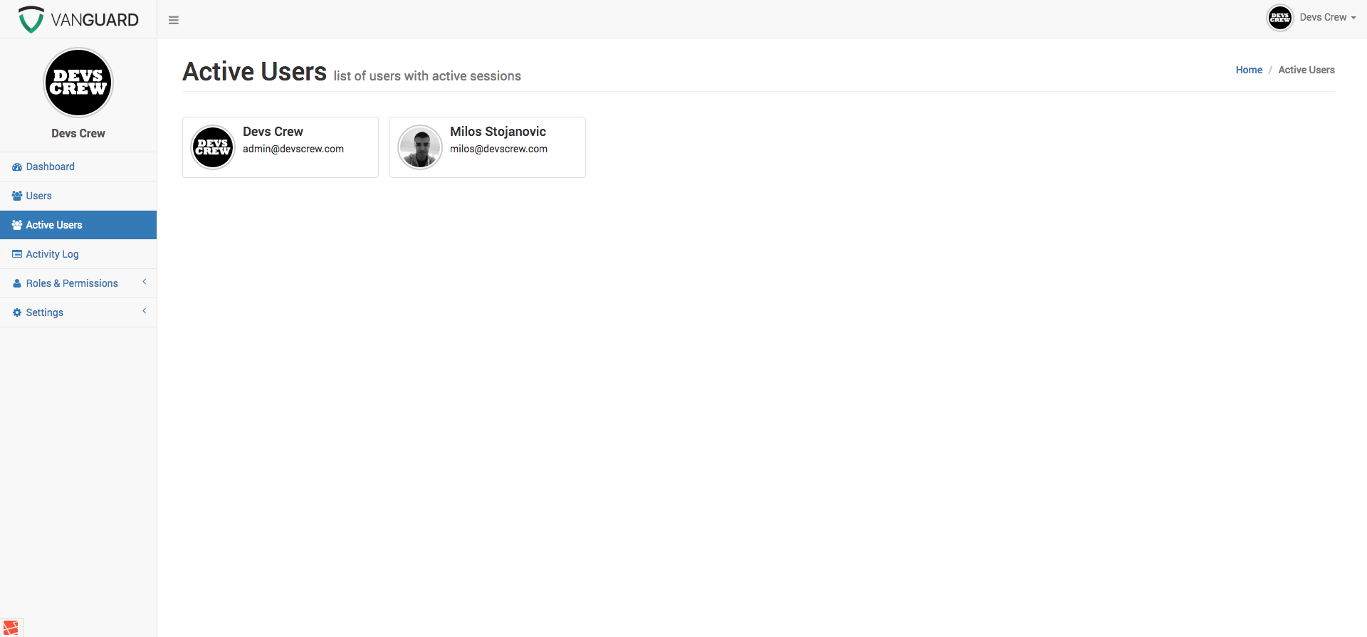 Vanguard New Page Example - Sidebar Menu