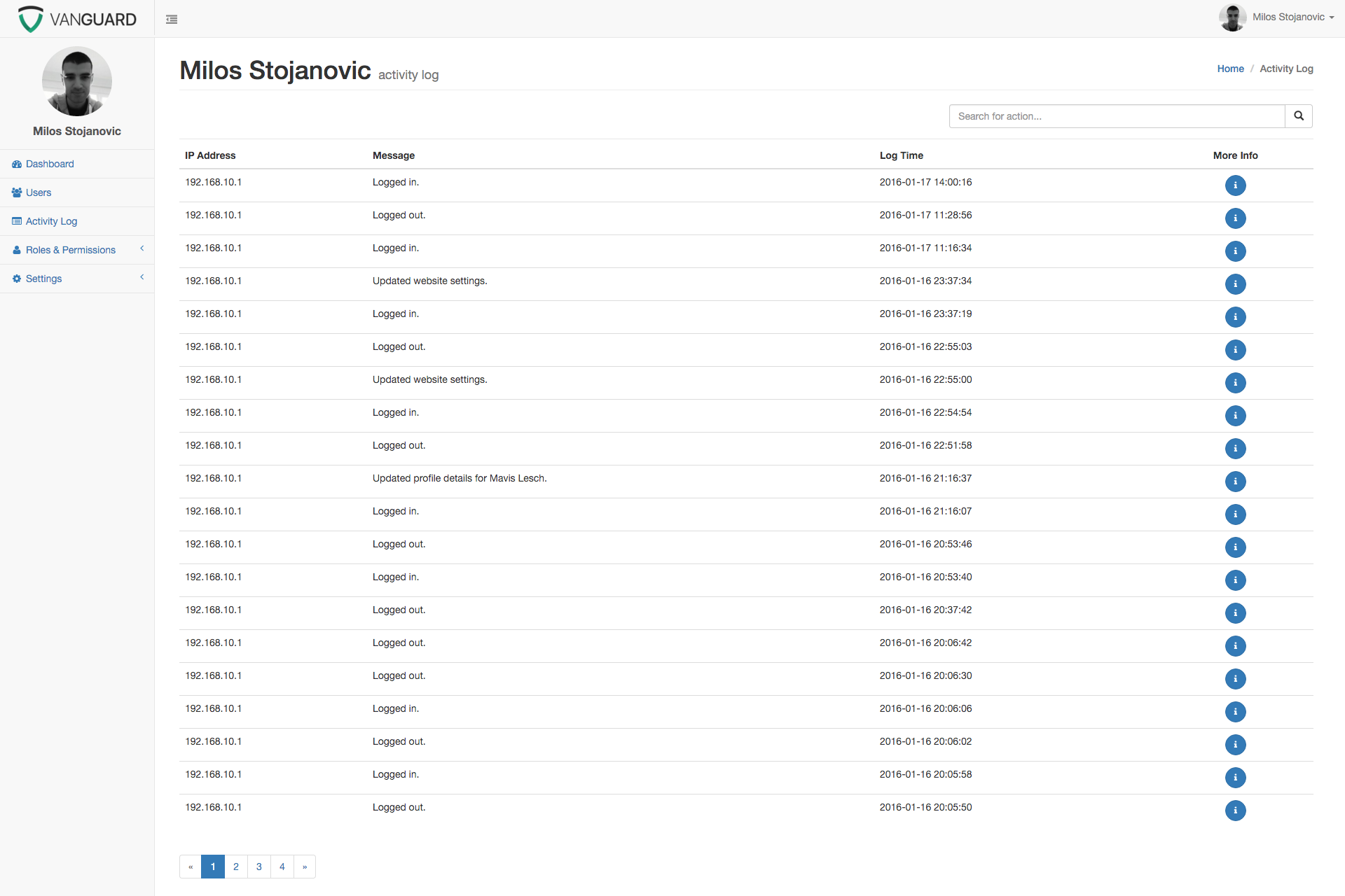 Vanguard - User Activity Log