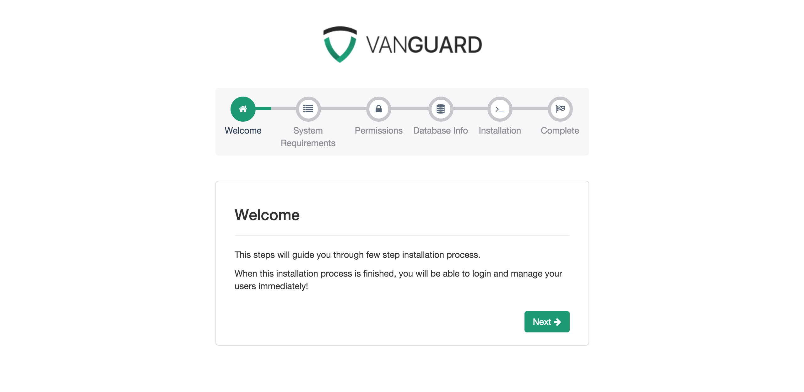 alt Vanguard Installation - Welcome Screen