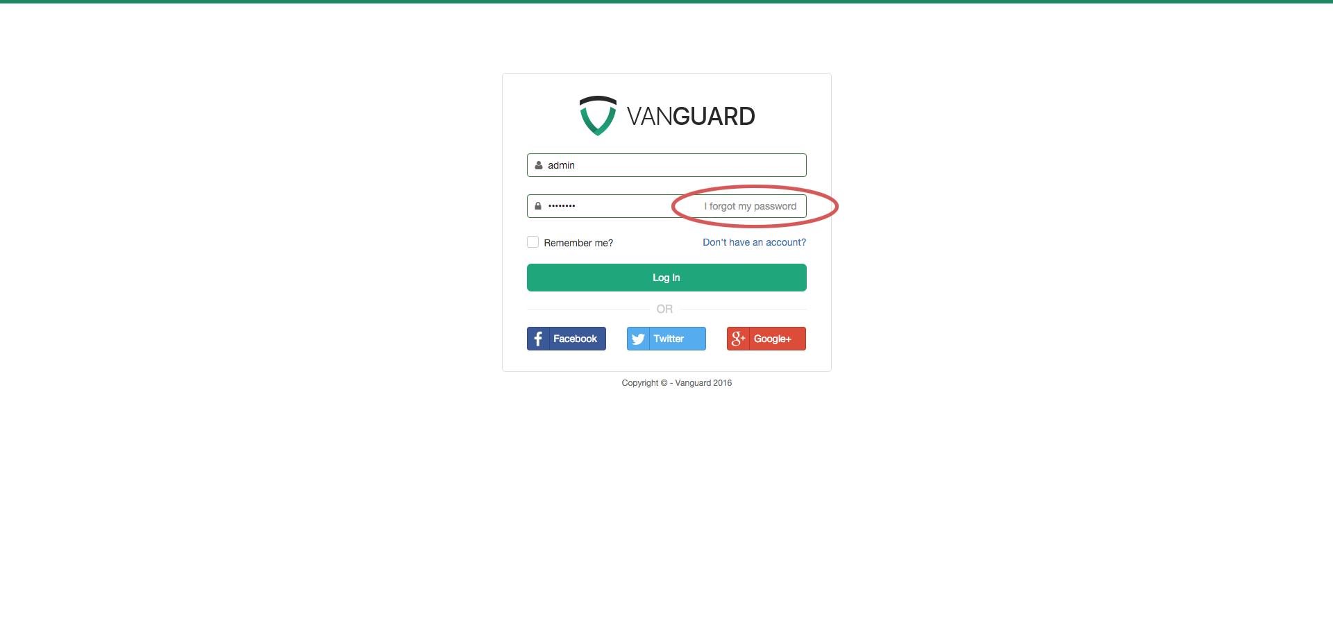 Vanguard - Link to Forgot Password Form